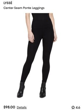Lysse Black Ponte Leggings Center Seam XS BNWT! Pull on slimming Satin Waistband